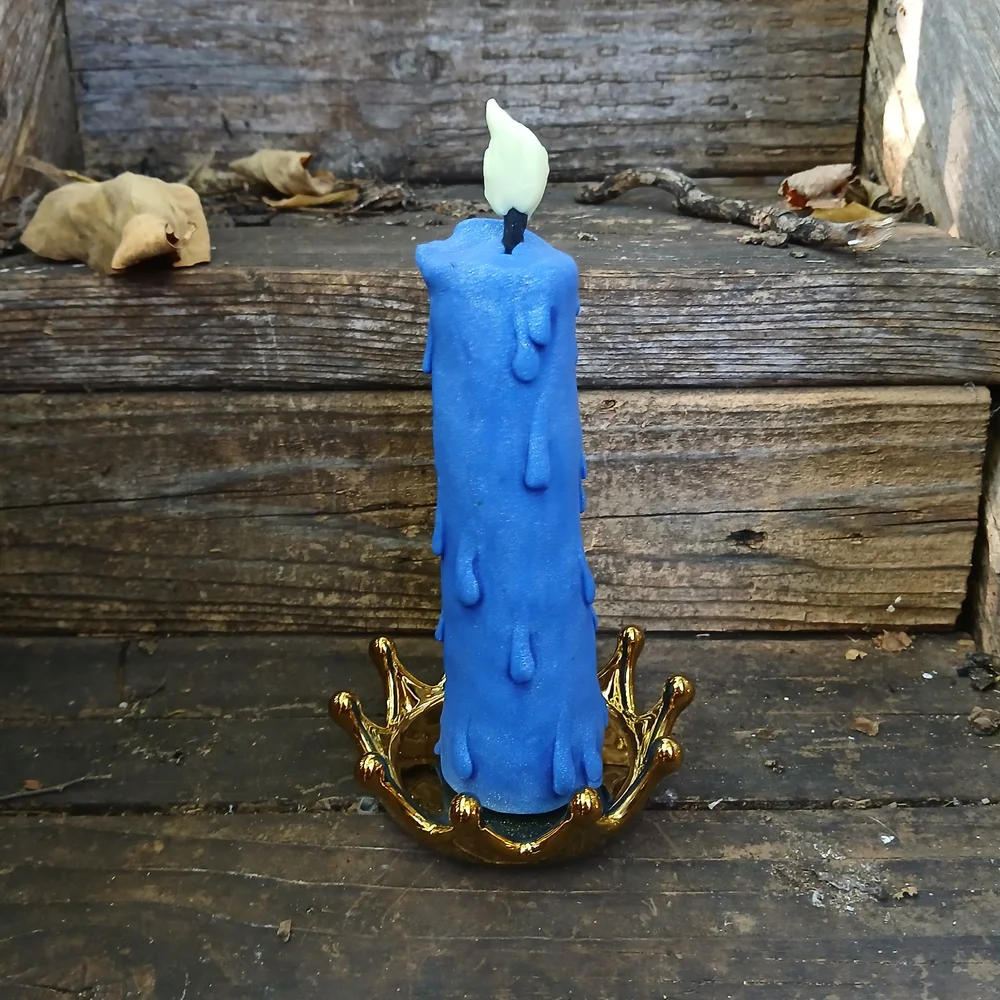 Blue Drip Candle with Gold Holder - Picture 3 of 9